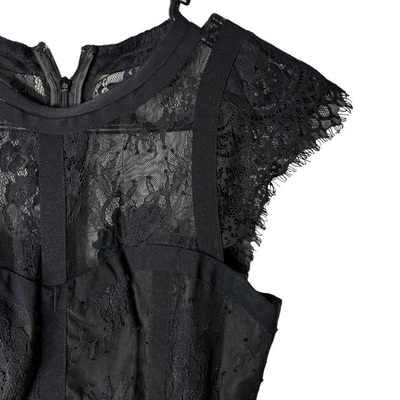 Parker Black lace cocktail dress 2  gothic witchy goblincore midi sheer illusion - Picture 8 of 15